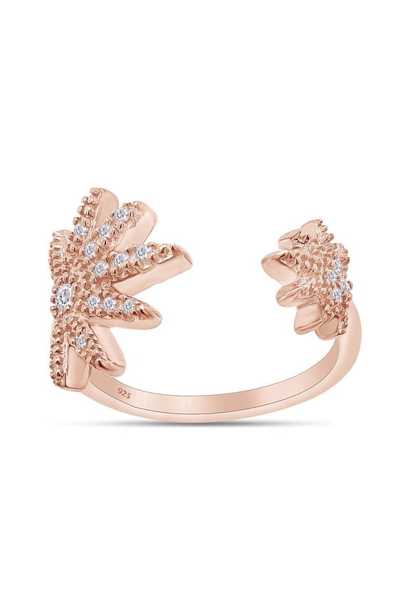 White Diamond Marijuana Leaf Adjustable Toe Ring in 14K Rose Gold over Silver-7.5