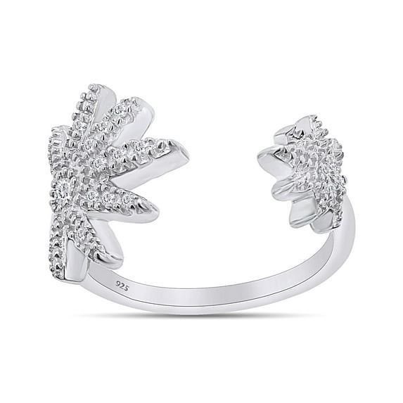 AFFY White Diamond Marijuana Leaf Adjustable Toe Ring in 14K White Gold over Silver-10