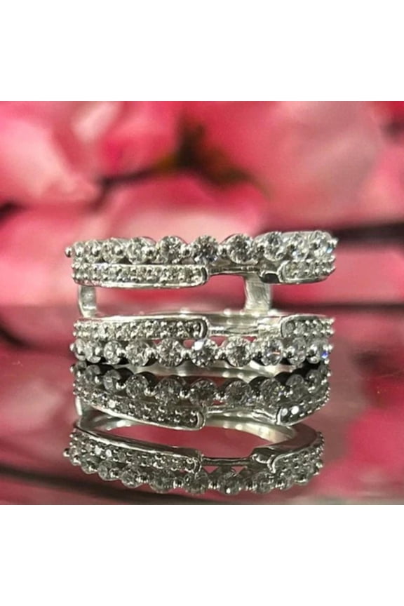 Round Cut White Diamond Ring Guard Enhancer- Cathedral Solitaire Enhancer- 925 Sterling Silver