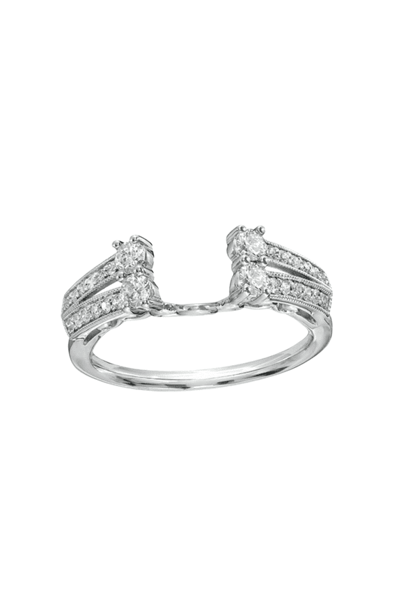 Round Cut White Diamond Side Accent Double Row Solitaire Wrap Ring Jacket in 925 Sterling Silver