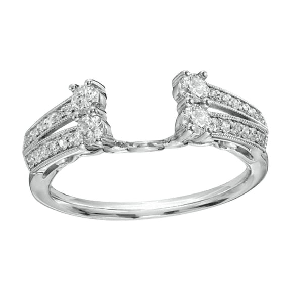 Round Cut White Diamond Side Accent Double Row Solitaire Wrap Ring Jacket in 925 Sterling Silver