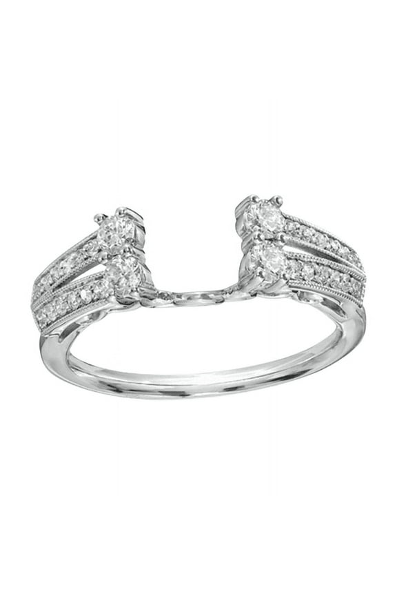Round Cut White Diamond Side Accent Double Row Solitaire Wrap Ring Jacket in 925 Sterling Silver
