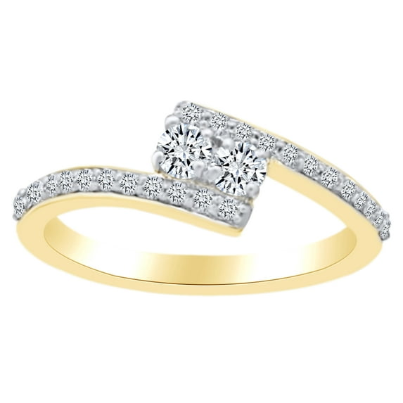AFFY Round Cut White Diamond Two Stone Bypass Engagement Ring In 14K Solid Yellow Gold (0.75 Cttw)
