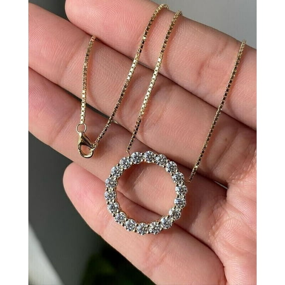 Round Cut White Lab Created Diamond Circle Pendant 14K Yellow Gold Plated 1 Ct