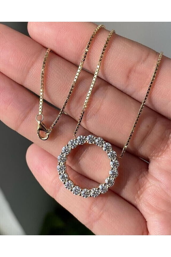 Round Cut White Lab Created Diamond Circle Pendant 14K Yellow Gold Plated 1 Ct