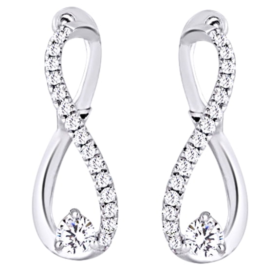 Round Cut White Natural Diamond (0.2 Cttw) Infinity Dangle Drop Earrings In 10K Solid White Gold