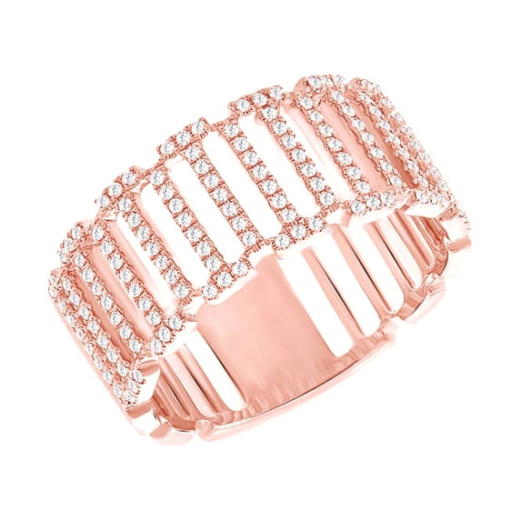 AFFY Round Cut White Natural Diamond (0.25 Cttw) Bar Band Ring In 10K Solid Rose Gold,Ring Size: 10