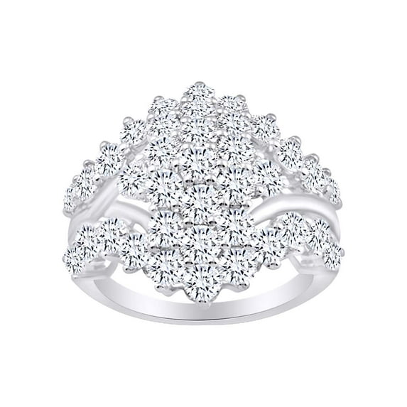 AFFY Round Cut White Natural Diamond 10K Solid White Gold Cluster Engagement Wedding Ring (3 cttw)-6