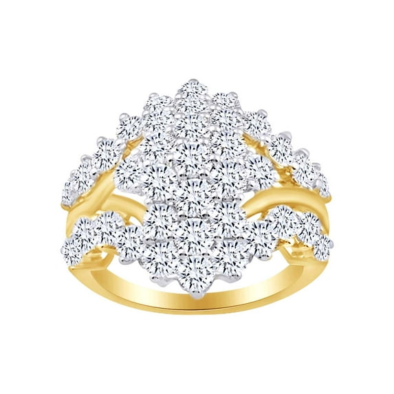 AFFY Round Cut White Natural Diamond 10K Solid Yellow Gold Cluster Engagement Wedding Ring (3 cttw)-11