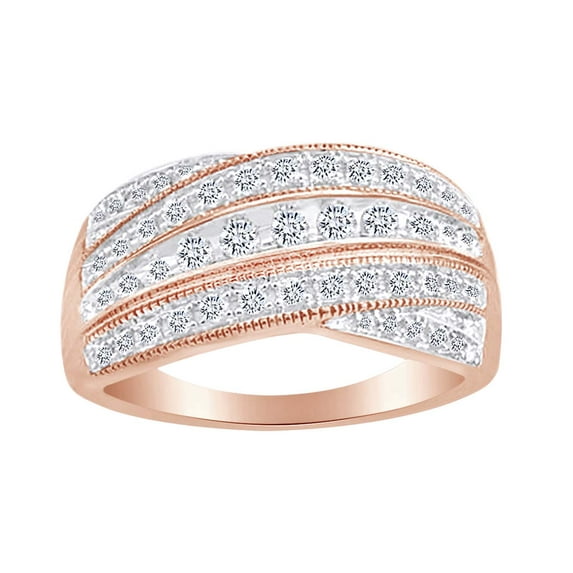 AFFY Round Cut White Natural Diamond 10k Solid Rose Gold Crossover Wedding Band Ring (0.5 cttw)-7.5