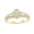 thumbnail image 1 of Round Cut White Natural Diamond Accent Clover Frame Split Shank Ring in 14k Yellow Gold, 1 of 1