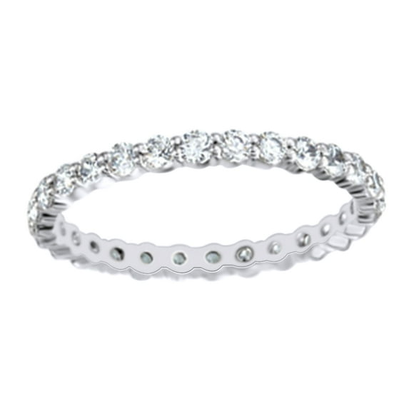 AFFY Round Cut White Natural Diamond Accent Eternity Band Ring In 14K Solid White Gold (0.87 Cttw)