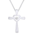 thumbnail image 1 of AFFY Round Cut White Natural Diamond Accent Heart Cross Pendant Necklace In 14k White Gold, 1 of 1