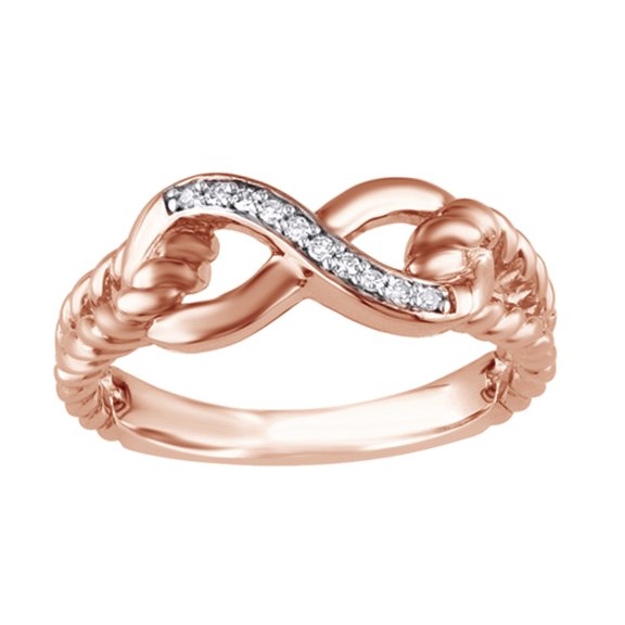 Round Cut White Natural Diamond Accent Infinity Rope Ring in 14k Rose Gold