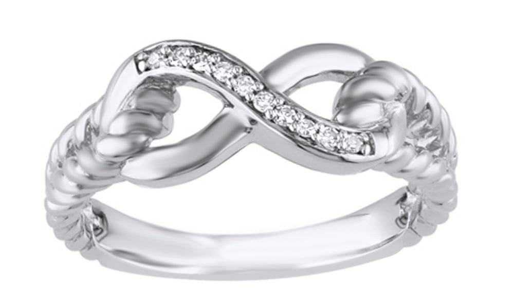 Round Cut White Natural Diamond Accent Infinity Rope Ring in 14k White ...