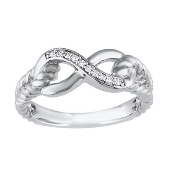 Round Cut White Natural Diamond Accent Infinity Rope Ring in 14k White Gold