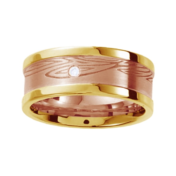 AFFY Round Cut White Natural Diamond Accent Men's Band Ring In 14K Solid Yellow Gold (0.02 Cttw) By