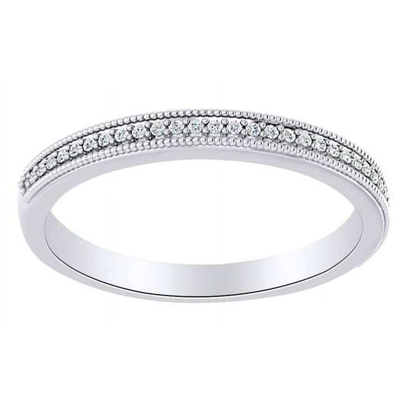 AFFY Round Cut White Natural Diamond Accent Milgrain Anniversary Band Ring In 14K Solid White Gold (0.08 Ct)