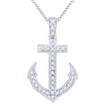 thumbnail image 1 of AFFY Round Cut White Natural Diamond Anchor Pendant Necklace In 14K White Gold (0.25 cttw), 1 of 1