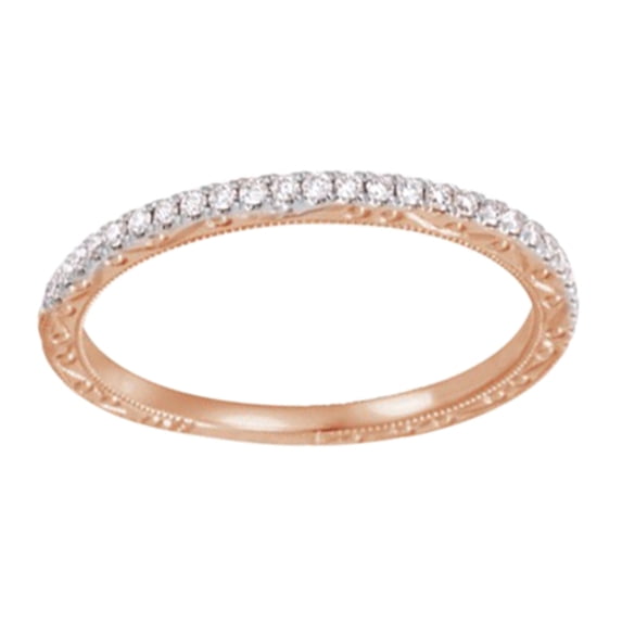 AFFY Round Cut White Natural Diamond Anniversary Band Ring In 14K Solid Rose Gold (0.16 Ct), Size-13