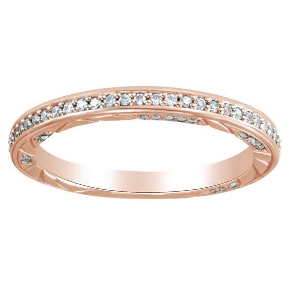 AFFY Round Cut White Natural Diamond Anniversary Band Ring In 14K Solid Rose Gold (0.2 Ct)