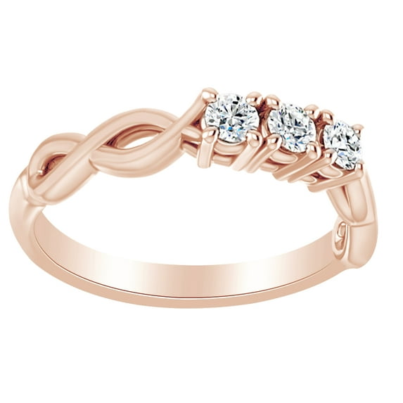 AFFY Round Cut White Natural Diamond Anniversary Band Ring In 14K Solid Rose Gold (0.25 Ct) By