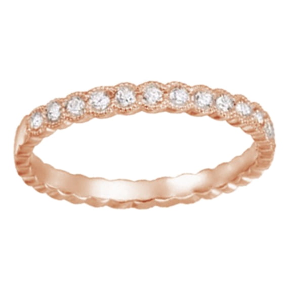 AFFY Round Cut White Natural Diamond Anniversary Band Ring In 14K Solid Rose Gold (0.33 Ct), Size-5.5