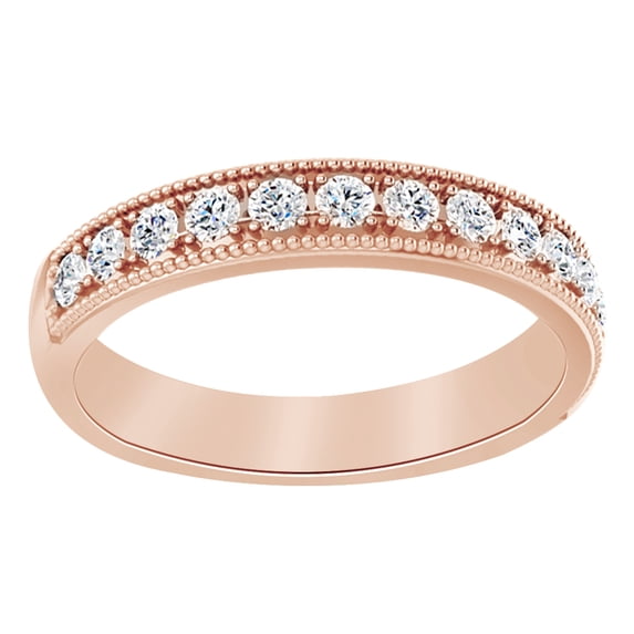 AFFY Round Cut White Natural Diamond Anniversary Band Ring In 14K Solid Rose Gold (0.37 Ct), Ring Size-7.5