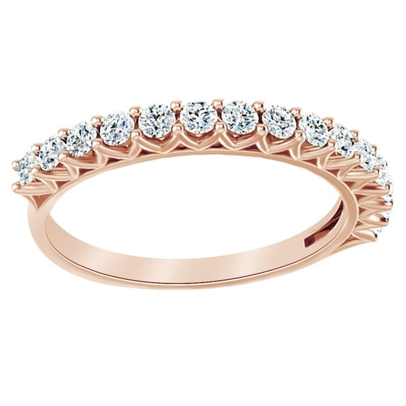 AFFY Round Cut White Natural Diamond Anniversary Band Ring In 14K Solid Rose Gold (0.5 Ct), Ring Size-5