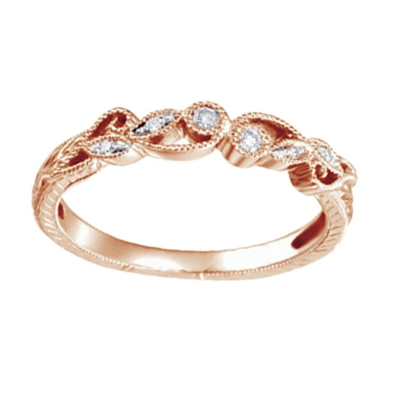 AFFY Round Cut White Natural Diamond Anniversary Band Ring In 14K Solid Rose Gold, Size-9.5