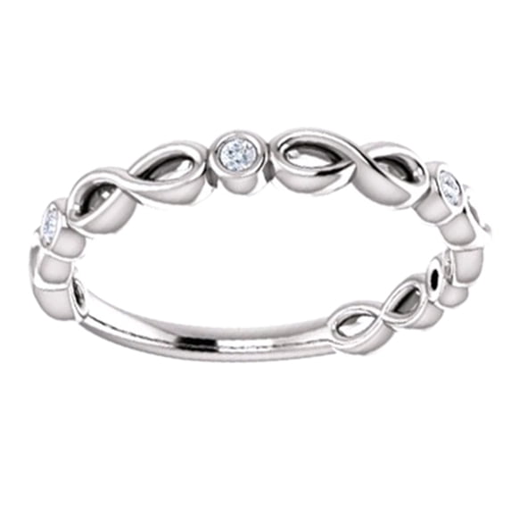 AFFY Round Cut White Natural Diamond Anniversary Band Ring In 14K Solid White Gold (0.06 Ct), Size-4.5