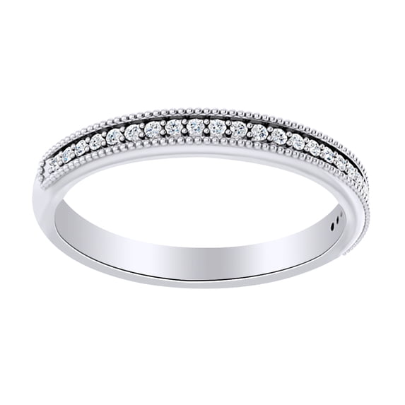 AFFY Round Cut White Natural Diamond Anniversary Band Ring In 14K Solid White Gold (0.1 Ct)