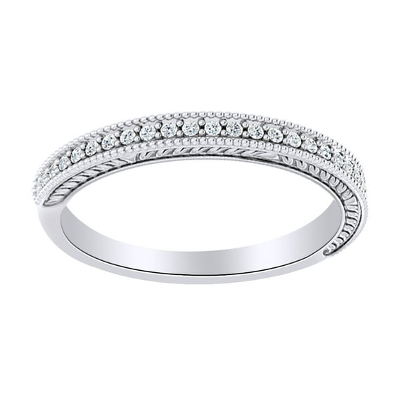 AFFY Round Cut White Natural Diamond Anniversary Band Ring In 14K Solid White Gold (0.12 Ct)