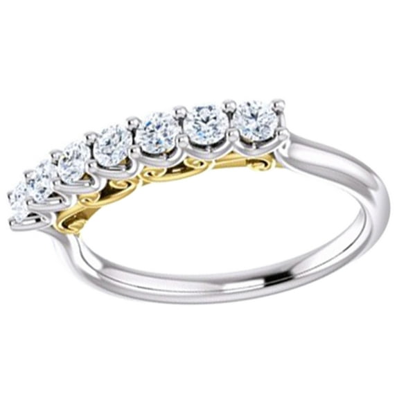AFFY Round Cut White Natural Diamond Anniversary Band Ring In 14K Solid White Gold (0.37 Ct), Size-9.5