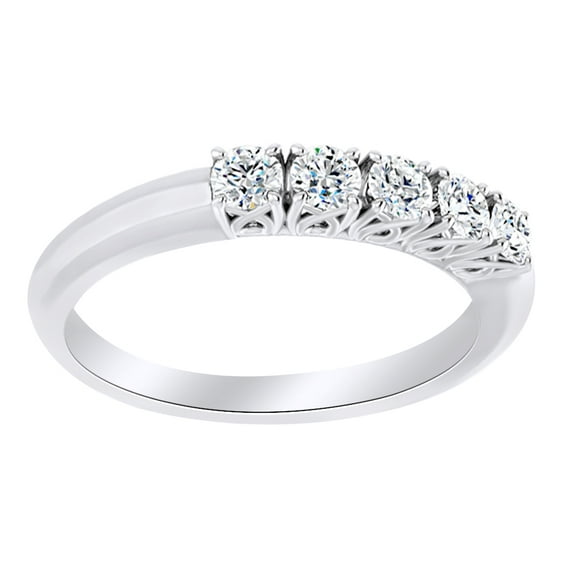 Round Cut White Natural Diamond Anniversary Band Ring In 14K Solid White Gold (0.37 Ct)