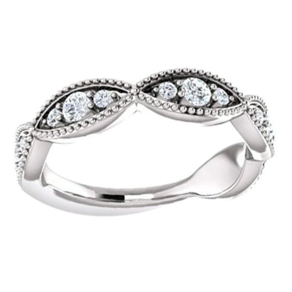 AFFY Round Cut White Natural Diamond Anniversary Band Ring In 14K Solid White Gold (0.5 Ct), Size-7.5