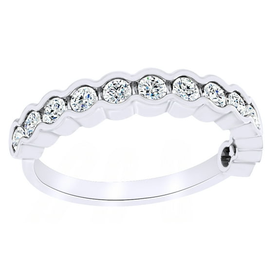 AFFY Round Cut White Natural Diamond Anniversary Band Ring In 14K Solid White Gold (0.62 Ct), Size-9.5