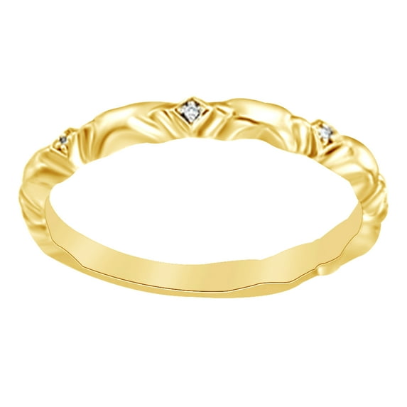 Round Cut White Natural Diamond Anniversary Band Ring In 14K Solid Yellow Gold (0.02 Ct), Ring Size-11