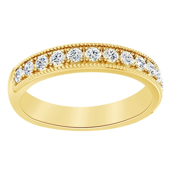 AFFY Round Cut White Natural Diamond Anniversary Band Ring In 14K Solid Yellow Gold (0.37 Ct), Ring Size-10