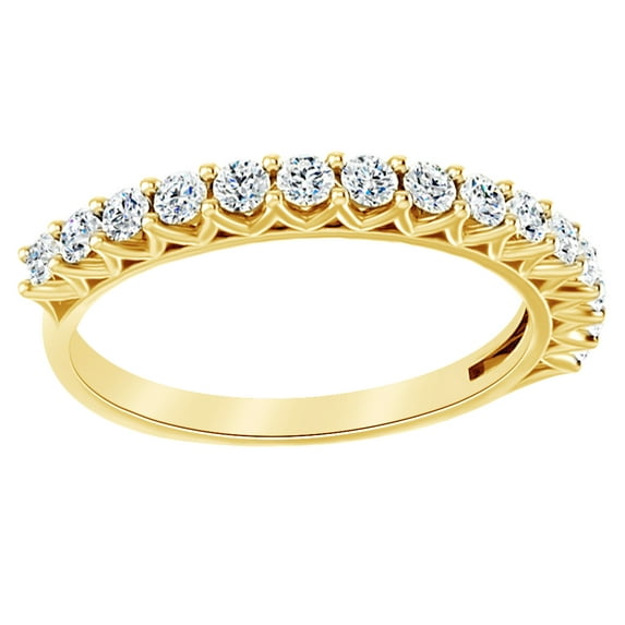 AFFY Round Cut White Natural Diamond Anniversary Band Ring In 14K Solid Yellow Gold (0.5 Ct), Ring Size-6.5