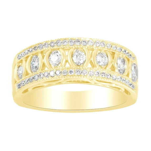 AFFY Round Cut White Natural Diamond Anniversary Band Ring In 14K Solid Yellow Gold (0.5 Cttw)