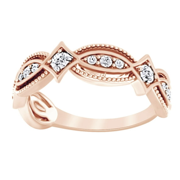 AFFY Round Cut White Natural Diamond Anniversary Band Ring In 14k Solid Rose Gold (0.33 Ct),Ring Size-8.5