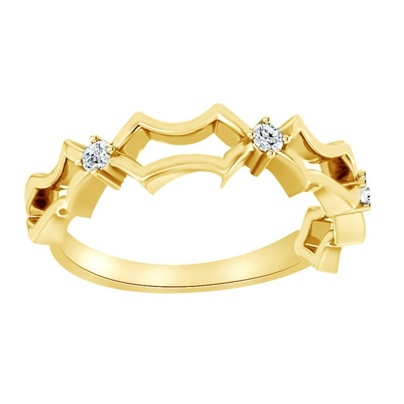 AFFY Round Cut White Natural Diamond Anniversary Engagement Ring In 14K Solid Yellow Gold (0.1 Ct), Size-4