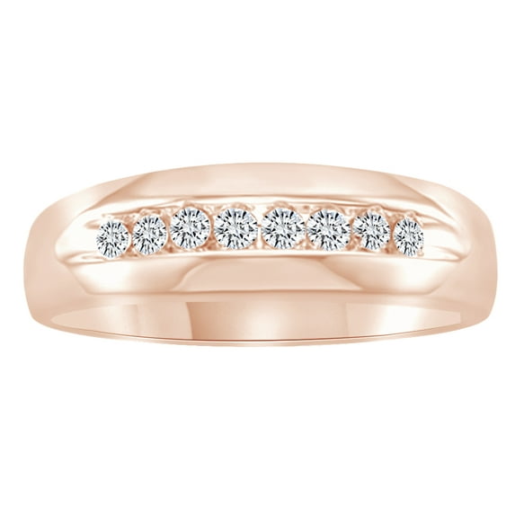 AFFY Round Cut White Natural Diamond Band Ring In 14K Solid Rose Gold