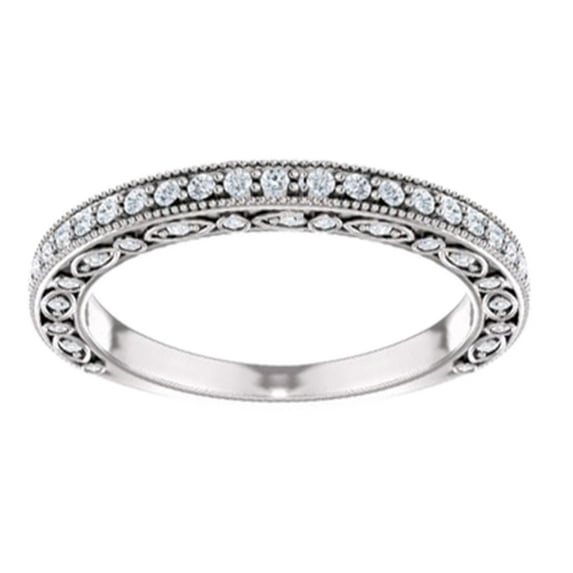 AFFY Round Cut White Natural Diamond Band Ring In 14K Solid White Gold (0.33 Ct), Size-10