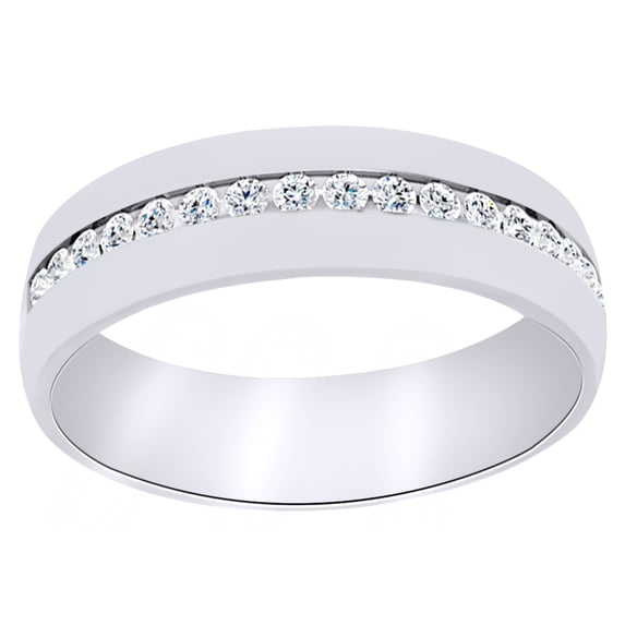 AFFY Round Cut White Natural Diamond Band Ring In 14K Solid White Gold (0.37 Ct)
