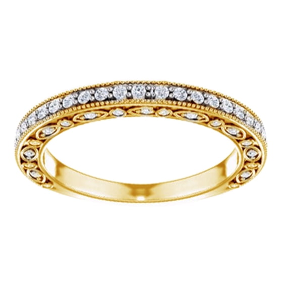 AFFY Round Cut White Natural Diamond Band Ring In 14K Solid Yellow Gold (0.33 Ct), Size-10.5