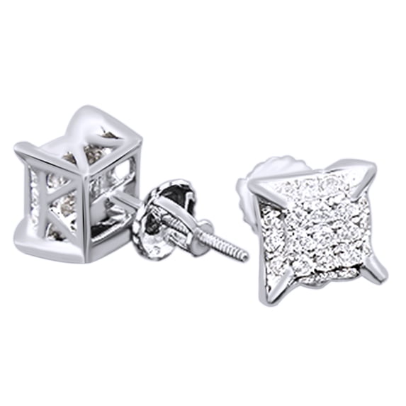 AFFY Round Cut White Natural Diamond Basket Stud Earrings In 14K Solid White Gold (0.5 Ct)