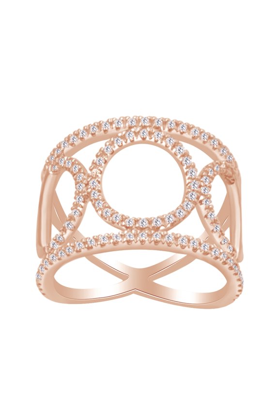Round Cut White Natural Diamond Big Look Engagement Ring In 14K Solid Rose Gold (0.5 Cttw)