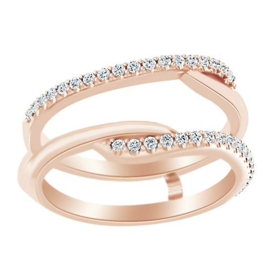 Round Cut White Natural Diamond Bypass Enhancer Guard Ring In 14K Solid Rose Gold (0.25 Ct)